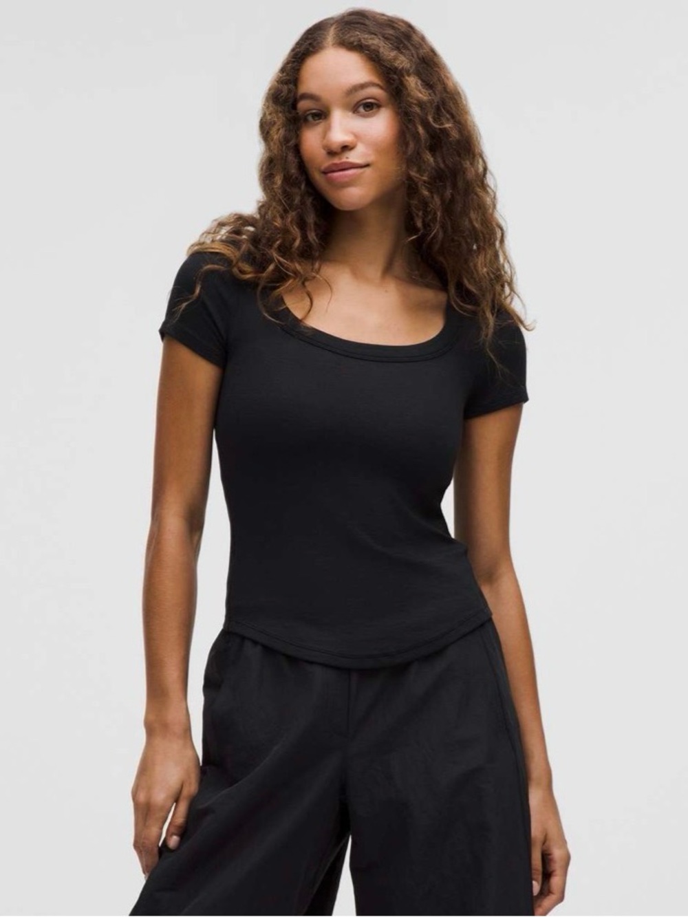 lululemon athletica Black Scoop Neck Short Sleeve Top